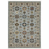 5' x 8' Blue Beige Grey Green Yellow and Rust Oriental Power Loom Area Rug with Fringe