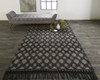 5' x 8' Black and Ivory Wool Geometric Hand Woven Area Rug with Fringe