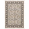 5' x 8' Ivory and Grey Oriental Power Loom Stain Resistant Area Rug with Fringe