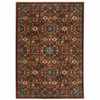 5' x 8' Red Blue Gold and Ivory Oriental Power Loom Stain Resistant Area Rug with Fringe