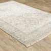 5' x 8' Beige and Charcoal Oriental Hand Loomed Stain Resistant Area Rug with Fringe