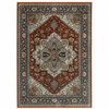 5' x 8' Blue Beige Grey Gold Green and Rust Red Oriental Power Loom Area Rug with Fringe