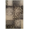 5' x 8' Tan and Brown Damask Distressed Stain Resistant Area Rug
