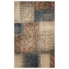 5' x 8' Navy and Salmon Damask Distressed Stain Resistant Area Rug