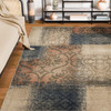 5' x 8' Navy and Salmon Damask Distressed Stain Resistant Area Rug