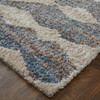 5' x 8' Tan Ivory and Blue Chevron Power Loom Stain Resistant Area Rug