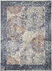 5' x 8' Blue Ivory and Red Floral Power Loom Distressed Stain Resistant Area Rug