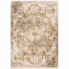 6' x 9' Gold and Ivory Oriental Power Loom Stain Resistant Area Rug with Fringe