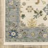 6' x 9' Ivory Blue Grey Teal Gold Green and Rust Oriental Power Loom Area Rug with Fringe
