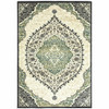 6' x 9' Ivory Navy and Green Oriental Power Loom Stain Resistant Area Rug