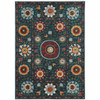 6' x 9' Teal Blue Rust Gold and Ivory Floral Power Loom Stain Resistant Area Rug