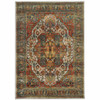 6' x 9' Red Gold Orange Green Ivory Rust and Blue Oriental Power Loom Area Rug