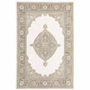 6' x 9' Beige Ivory Tan Gold Grey and Green Oriental Power Loom Stain Resistant Area Rug