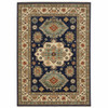 6' x 9' Navy Charcoal Orange Rust Gold Pale Blue Olive Beige & Salmon Oriental Power Loom Rug