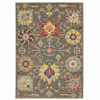 6' x 9' Grey Charcoal Yellow Blue Rust Red Pink Green & Ivory Oriental Power Loom Area Rug