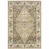 6' x 9' Beige Grey Tan and Charcoal Oriental Power Loom Stain Resistant Area Rug