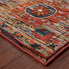 6' x 9' Red Gold Orange Green Ivory Rust and Blue Floral Power Loom Area Rug