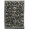 6' x 9' Blue Ivory Grey Gold Green and Brown Oriental Power Loom Area Rug with Fringe