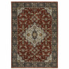 6' x 9' Red Ivory Blue Navy Gold and Grey Oriental Power Loom Area Rug with Fringe