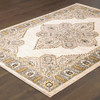 6' x 9' Ivory Gold Grey and Blue Oriental Power Loom Stain Resistant Area Rug