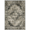 6' x 9' Black Grey Tan and Ivory Oriental Power Loom Stain Resistant Area Rug