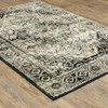 6' x 9' Black Grey Tan and Ivory Oriental Power Loom Stain Resistant Area Rug