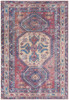 6' x 9' Red and Navy Medallion Distressed Washable Area Rug