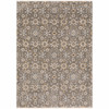 6' x 9' Grey and Tan Floral Power Loom Stain Resistant Area Rug with Fringe