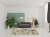 6' x 9' Beige and Blue Abstract Power Loom Stain Resistant Area Rug