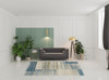 6' x 9' Blue Dark Blue Teal Grey Ivory Beige and Tan Geometric Power Loom Area Rug