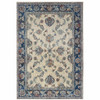 6' x 9' Ivory and Blue Oriental Power Loom Stain Resistant Area Rug