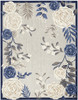 6' x 9' Blue & Grey Floral Stain Resistant Non Skid Polypropylene Area Rug