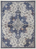 7' x 10' Gray Ivory and Blue Floral Power Loom Distressed Stain Resistant Area Rug