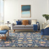 7' x 10' Navy Blue Floral Power Loom Area Rug