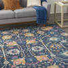 7' x 10' Navy Blue Floral Power Loom Area Rug