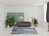 7' x 10' Blue Ivory and Gray Geometric Power Loom Distressed Area Rug