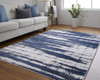 7' x 10' Ivory Blue and Gray Abstract Power Loom Distressed Area Rug
