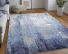7' x 10' Ivory Blue and Black Abstract Power Loom Distressed Area Rug