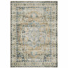 7' x 10' Blue Gold Brown Green and Salmon Oriental Printed Non Skid Area Rug