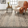 7' x 10' Gray Ivory and Tan Abstract Distressed Area Rug with Fringe