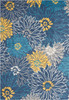 7' x 10' Blue Floral Power Loom Polypropylene Area Rug