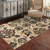 7' x 9' Ivory and Red Floral Vines Area Rug