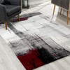 7' x 9' Gray and Burgundy Abstract Area Rug