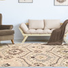 7' x 9' Ivory Gray and Olive Floral Stain Resistant Area Rug