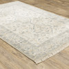 8' x 10' Beige and Charcoal Oriental Hand Loomed Stain Resistant Area Rug with Fringe