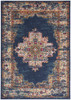 8' x 10' Navy Blue Floral Power Loom Distressed Rectangle Area Rug