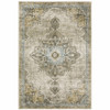 8' x 10' Grey Blue Beige and Gold Oriental Power Loom Stain Resistant Area Rug