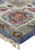 8' x 10' Blue and Red Wool Floral Hand Knotted Stain Resistant Area Rug