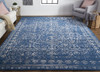 8' x 10' Blue and Silver Wool Floral Tufted Handmade Distressed Area Rug