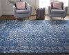 8' x 10' Blue and Silver Wool Floral Tufted Handmade Distressed Area Rug